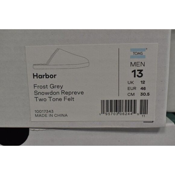 Toms Mens 13 Harbor Frost Grey Snowdon Repreve Two Tone Felt Slip On Slippers main image 7
